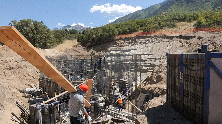 ebar installation and formwork for 20-foot foundation walls by Utah concrete contractor